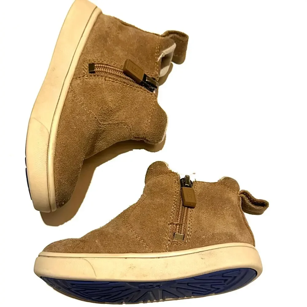 UGG Hamden Toddler Size 8 Tan Chestnut Suede Side Zip Ankle Booties Shoes